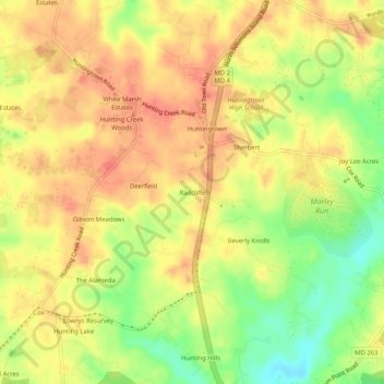 Mappa topografica Radcliffe, altitudine, rilievo