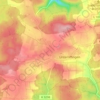 Mappa topografica Oberriffingen, altitudine, rilievo