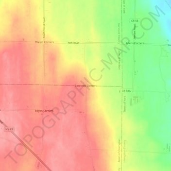 Mappa topografica Bennetts Corners, altitudine, rilievo