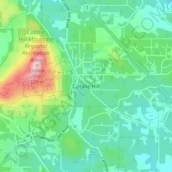 Mappa topografica Cobble Hill, altitudine, rilievo