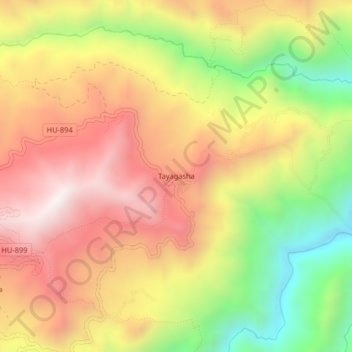 Mappa topografica Tayagasha, altitudine, rilievo