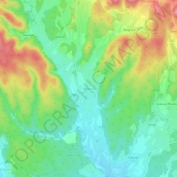 Mappa topografica Tenetiše, altitudine, rilievo