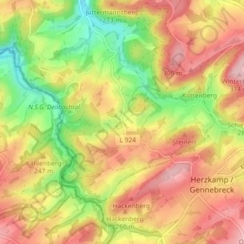 Mappa topografica Oberelfringhausen, altitudine, rilievo