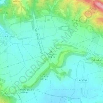 Mappa topografica Sorogain, altitudine, rilievo