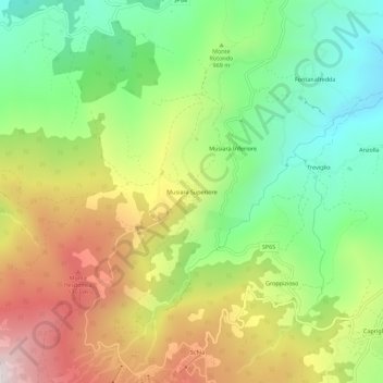 Mappa topografica Musiara Superiore, altitudine, rilievo