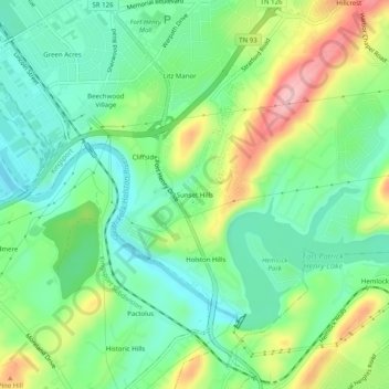 Mappa topografica Sunset Hills, altitudine, rilievo