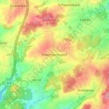 Mappa topografica Friedmannsdorf, altitudine, rilievo