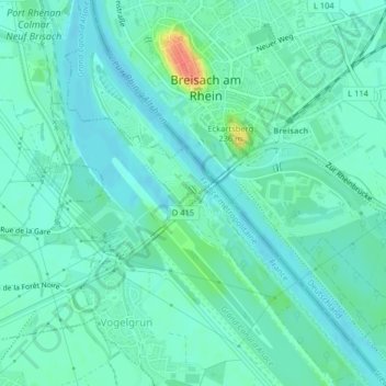 Mappa topografica Île du Rhin, altitudine, rilievo