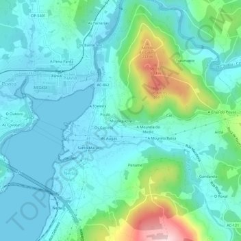 Mappa topografica Muchiqueira, altitudine, rilievo