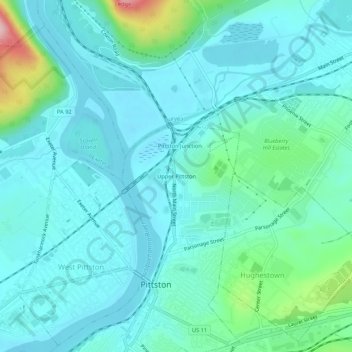 Mappa topografica Upper Pittston, altitudine, rilievo