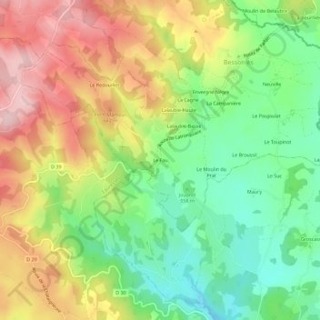 Mappa topografica Le Fau, altitudine, rilievo