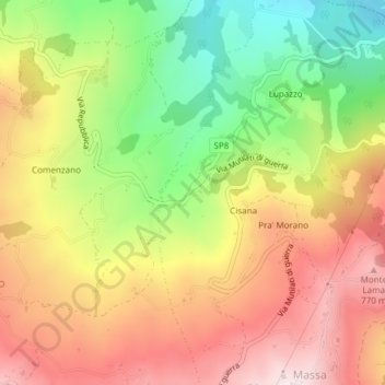 Mappa topografica La Svolta, altitudine, rilievo