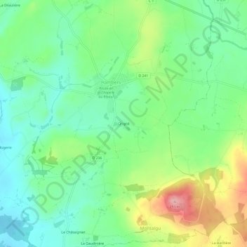 Mappa topografica Origné, altitudine, rilievo