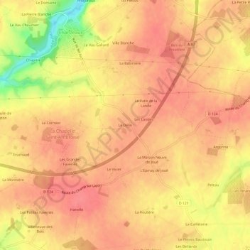 Mappa topografica Le Délin, altitudine, rilievo