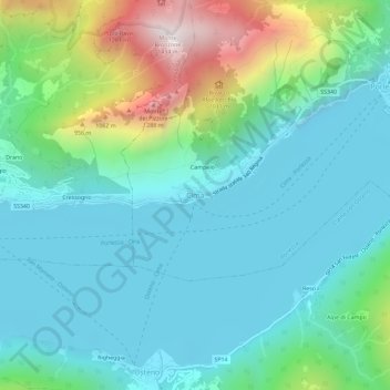 Mappa topografica Cima, altitudine, rilievo