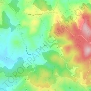 Mappa topografica Bussy, altitudine, rilievo