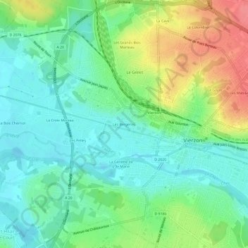 Mappa topografica Les Bergeries, altitudine, rilievo