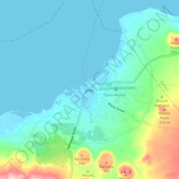 Mappa topografica Jolo, altitudine, rilievo