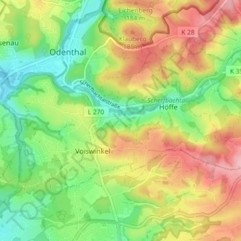 Mappa topografica Wiebershausen, altitudine, rilievo