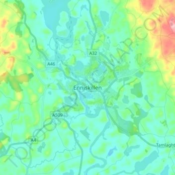 Mappa topografica Enniskillen, altitudine, rilievo