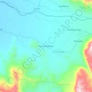 Mappa topografica Huaca Colorada, altitudine, rilievo
