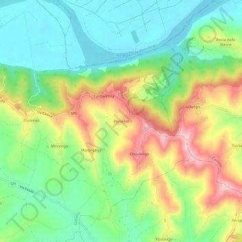 Mappa topografica Brusasca, altitudine, rilievo