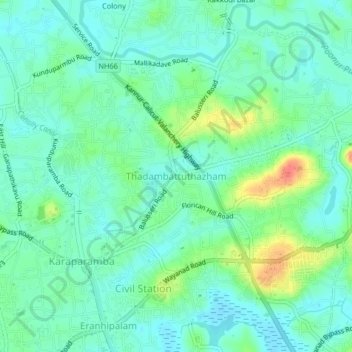 Mappa topografica Thadambattuthazham, altitudine, rilievo