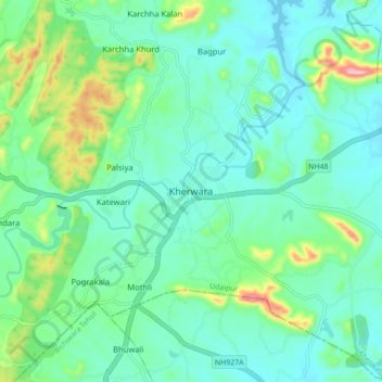 Mappa topografica Kherwara, altitudine, rilievo
