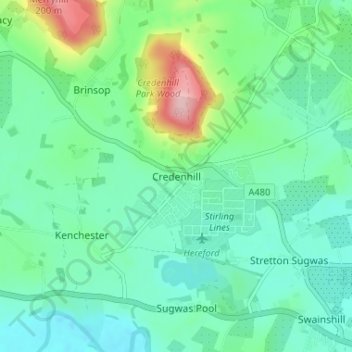 Mappa topografica Credenhill, altitudine, rilievo