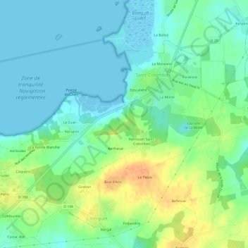 Mappa topografica Kerlevenan, altitudine, rilievo