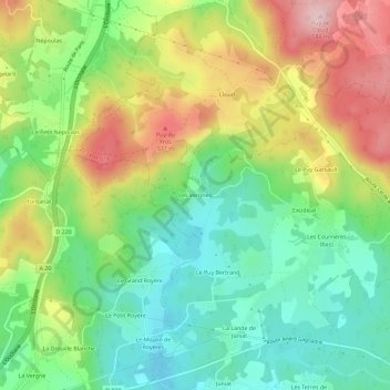 Mappa topografica Les Vergnes, altitudine, rilievo
