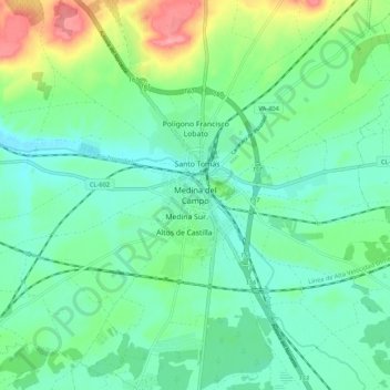 Mappa topografica Medina del Campo, altitudine, rilievo
