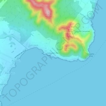 Mappa topografica Costa dels Pins, altitudine, rilievo