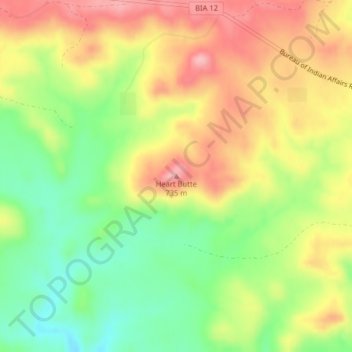 Mappa topografica Heart Butte, altitudine, rilievo