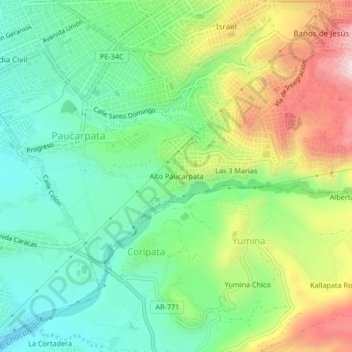 Mappa topografica Alto Paucarpata, altitudine, rilievo