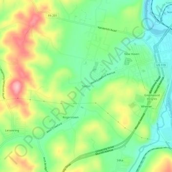 Mappa topografica Trotter, altitudine, rilievo