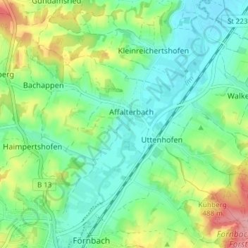 Mappa topografica Siebeneichmühle, altitudine, rilievo