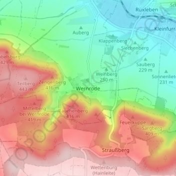 Mappa topografica Wernrode, altitudine, rilievo