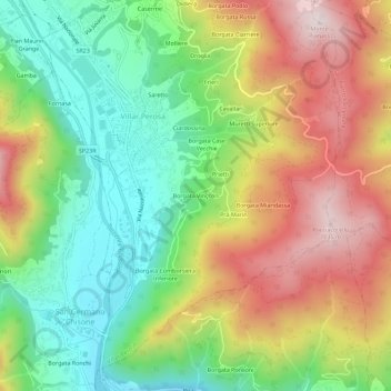 Mappa topografica Borgata Vinçcon, altitudine, rilievo