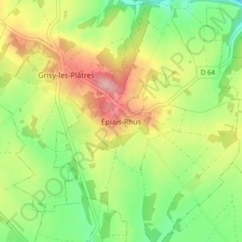 Mappa topografica Épiais-Rhus, altitudine, rilievo