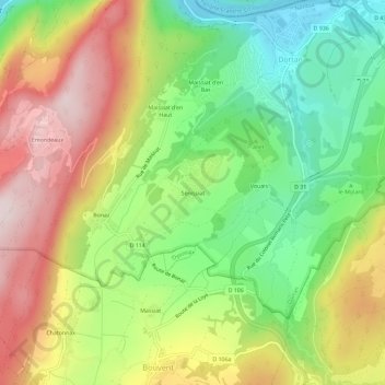 Mappa topografica Sénissiat, altitudine, rilievo