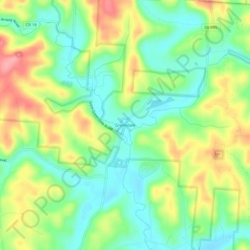 Mappa topografica Greendale, altitudine, rilievo
