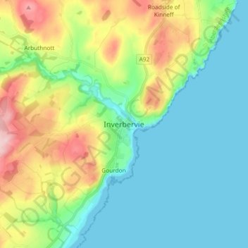 Mappa topografica Inverbervie, altitudine, rilievo