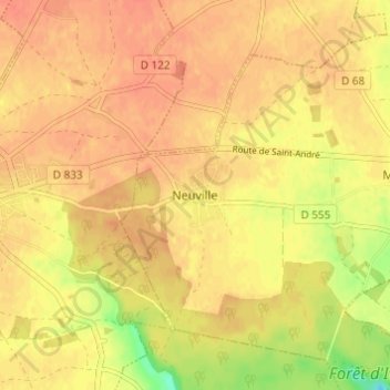 Mappa topografica Neuville, altitudine, rilievo