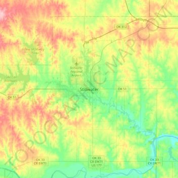 Mappa topografica Stillwater, altitudine, rilievo