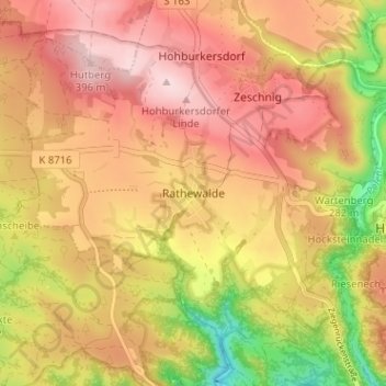 Mappa topografica Rathewalde, altitudine, rilievo