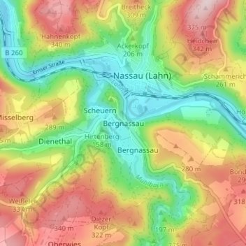 Mappa topografica Bergnassau, altitudine, rilievo