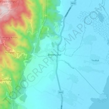 Mappa topografica Bishnupur, altitudine, rilievo