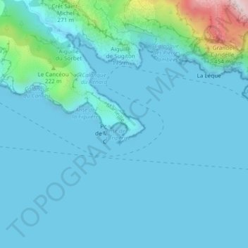 Mappa topografica Calanque du Cancèu, altitudine, rilievo