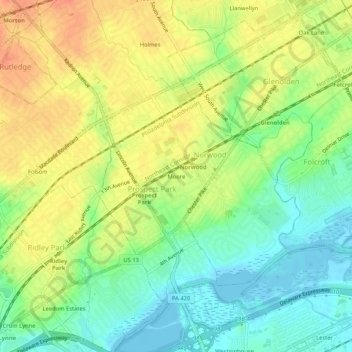 Mappa topografica Moore, altitudine, rilievo
